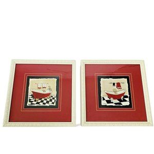 Sonoma His Hers Bathroom Framed Wall Art 11" VTG Carol Robinson Rust Claw Foot